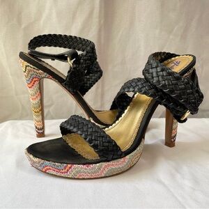 Hale Bob Boho Knit and Leather Sandal Heels Size 9